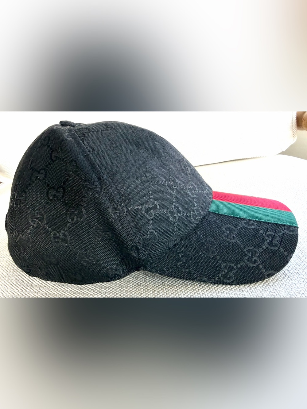 GUCCI Black GG Monogram Web Stripe Baseball Cap Hat M 57cm Unisex - Picture 3 of 12